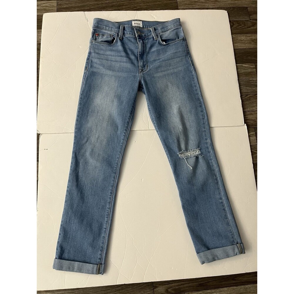 HUDSON Jeans Womens Size 27 Blue Distressed Ripped Knee Straight Leg High Rise